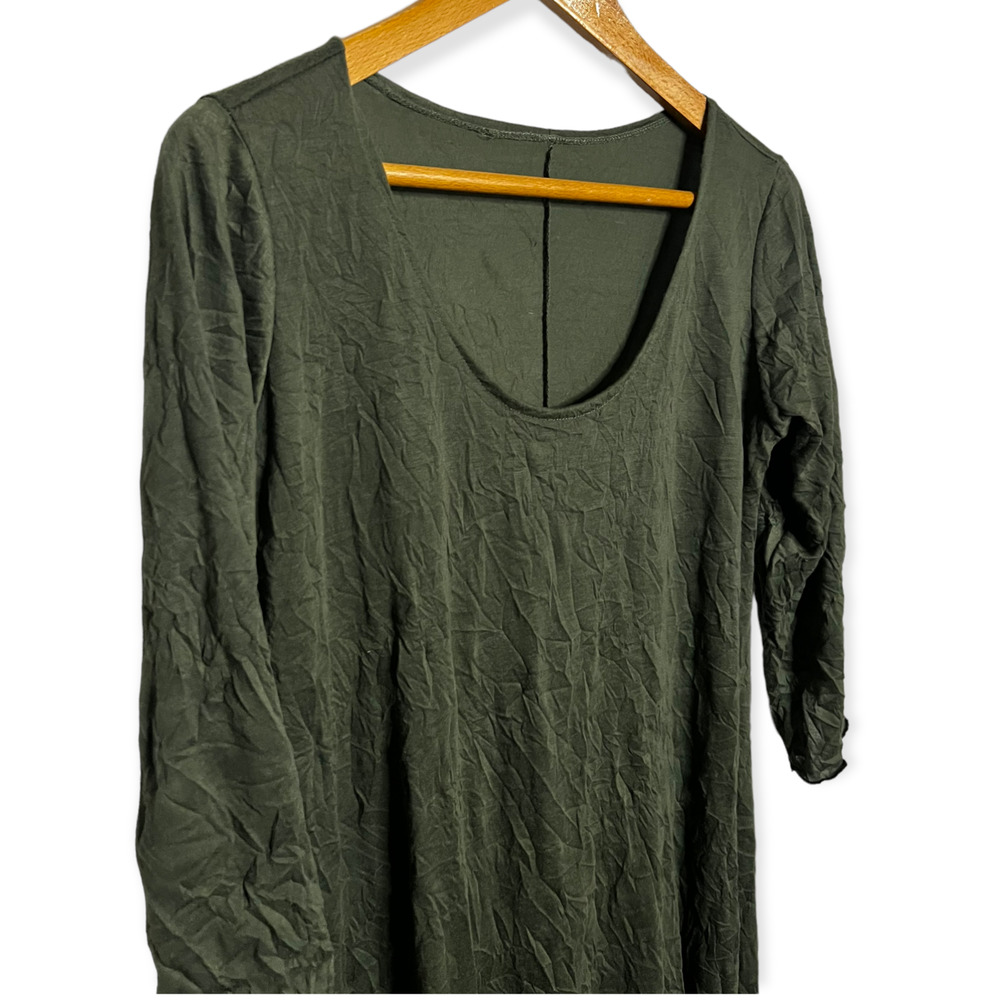 Vintage Lee Andersen Olive Green Rayon Blend Scoop Neck Crinkle Dress Size M - Picture 13 of 16